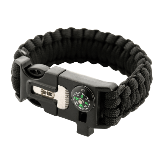 bracelet with spark cutter, compass and whistle Black L